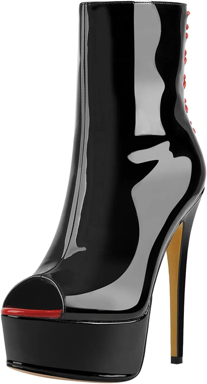 richealnini Women's Peep Toe Platform Stiletto High Heel Ankle Boots