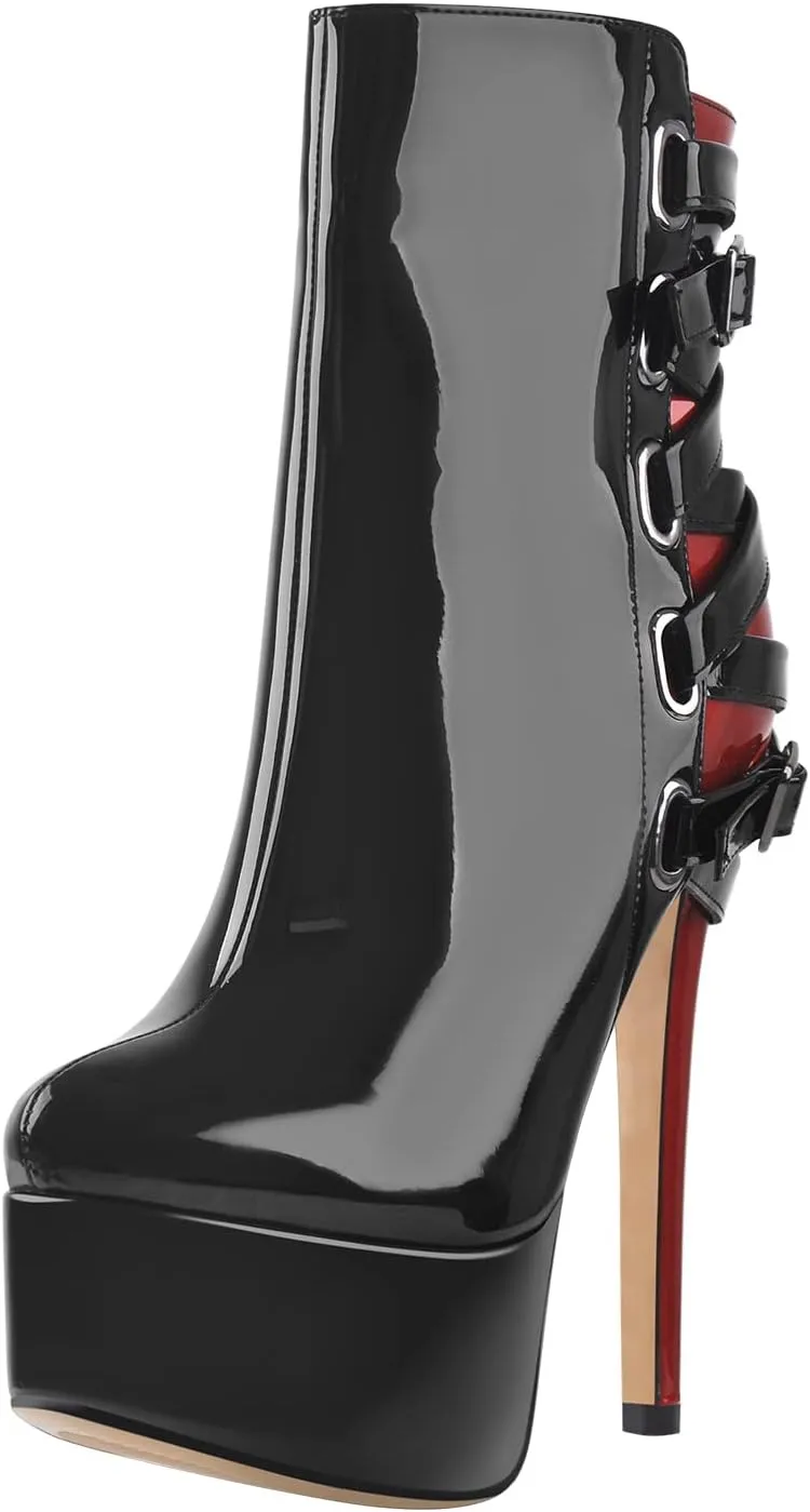 richealnini Women's Peep Toe Platform Stiletto High Heel Ankle Boots