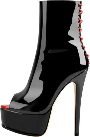 richealnini Women's Peep Toe Platform Stiletto High Heel Ankle Boots