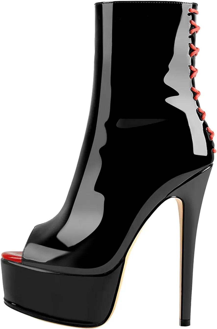 richealnini Women's Peep Toe Platform Stiletto High Heel Ankle Boots