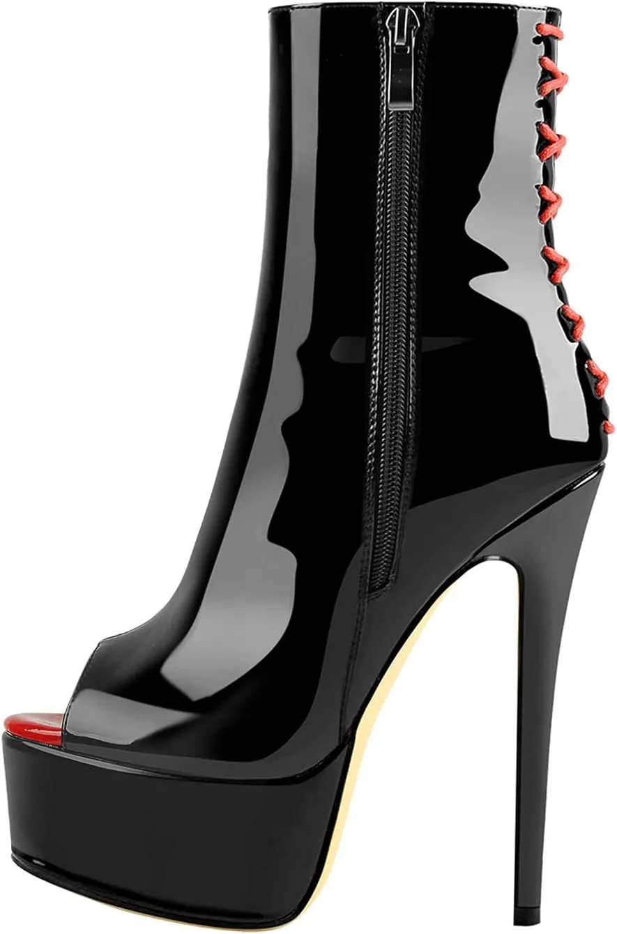 richealnini Women's Peep Toe Platform Stiletto High Heel Ankle Boots