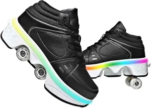 Roller Skate Shoes for Women Four Rounds Children's Roller Skates Shoes That Turn into Rollerskates Sneakers Outdoor Light Shoes with Wheels for Girls/Boys