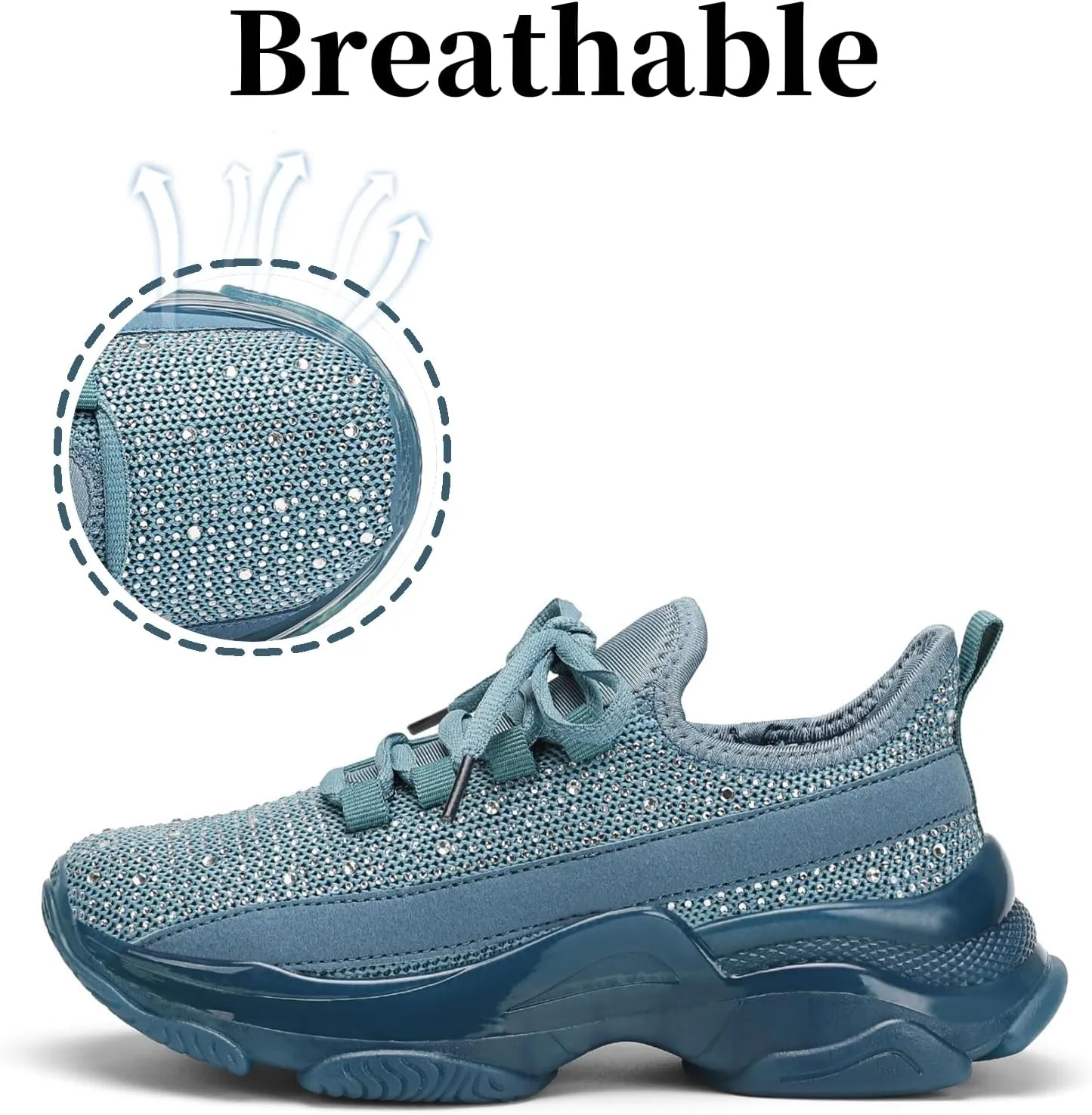 Running Shoes for Women Fashion Rhinestone Sneakers Womens Walking Shoes Comfortable Chunky Ladies Tennis Shoe