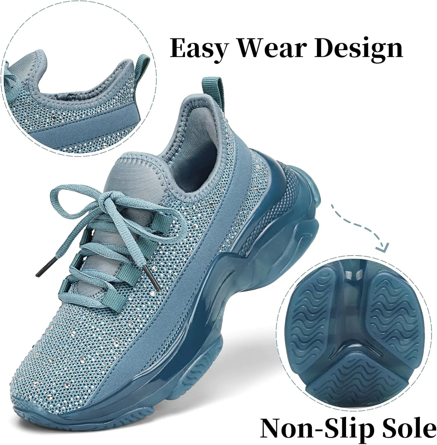 Running Shoes for Women Fashion Rhinestone Sneakers Womens Walking Shoes Comfortable Chunky Ladies Tennis Shoe