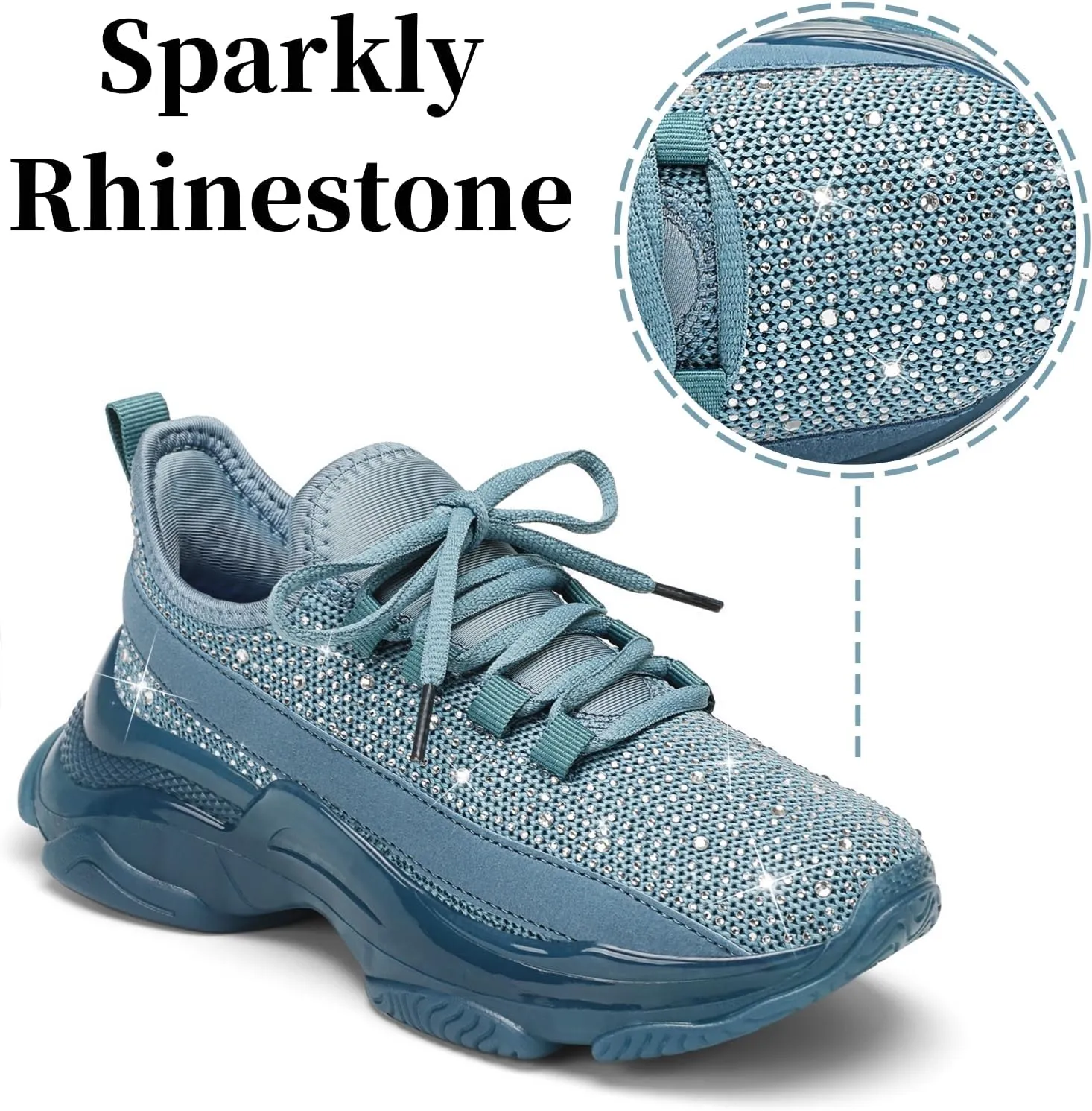 Running Shoes for Women Fashion Rhinestone Sneakers Womens Walking Shoes Comfortable Chunky Ladies Tennis Shoe