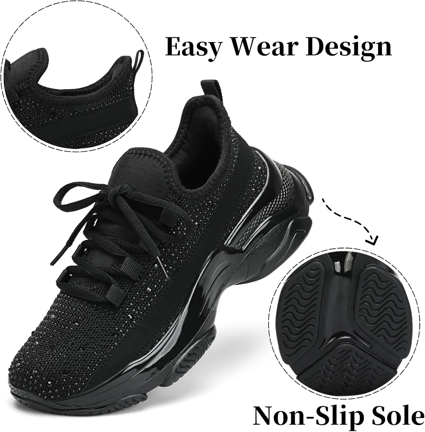 Running Shoes for Women Fashion Rhinestone Sneakers Womens Walking Shoes Comfortable Chunky Ladies Tennis Shoe