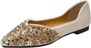SAFECAMS Women's Shiny Rhinestone Ballet Flats Shoes Pointed Toe Flats for Women Comfortable Slip on Wedding Work Low Heel Dress Shoes