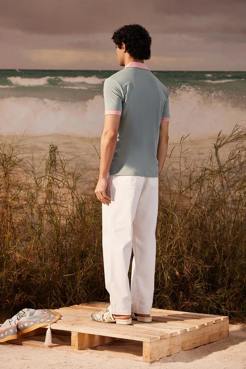 Sage Polo with Salmon Collar