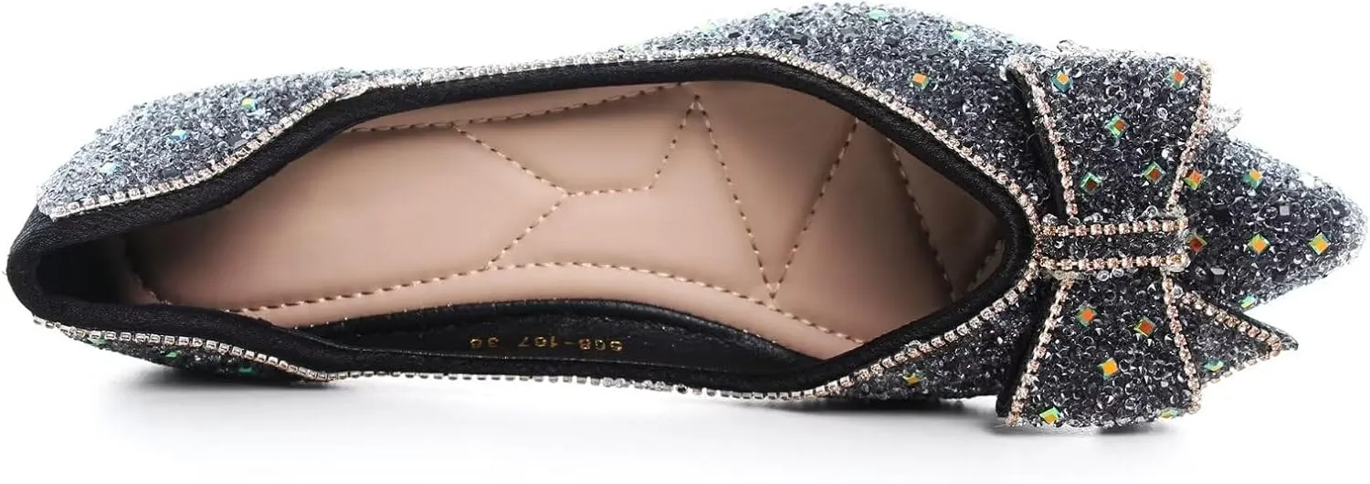 SAILING LU Women's Flats Shoes Sparkly Rhinestone Dressy Casual Slip ons Ballet Flats Floral Dress Shoes for Women Wedding Flats Comfortable