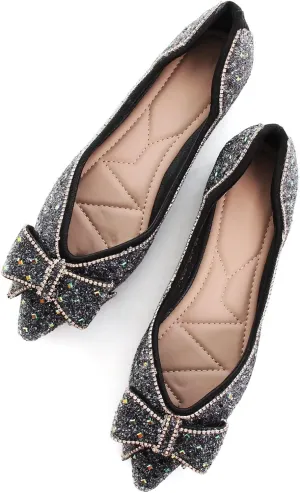 SAILING LU Women's Flats Shoes Sparkly Rhinestone Dressy Casual Slip ons Ballet Flats Floral Dress Shoes for Women Wedding Flats Comfortable