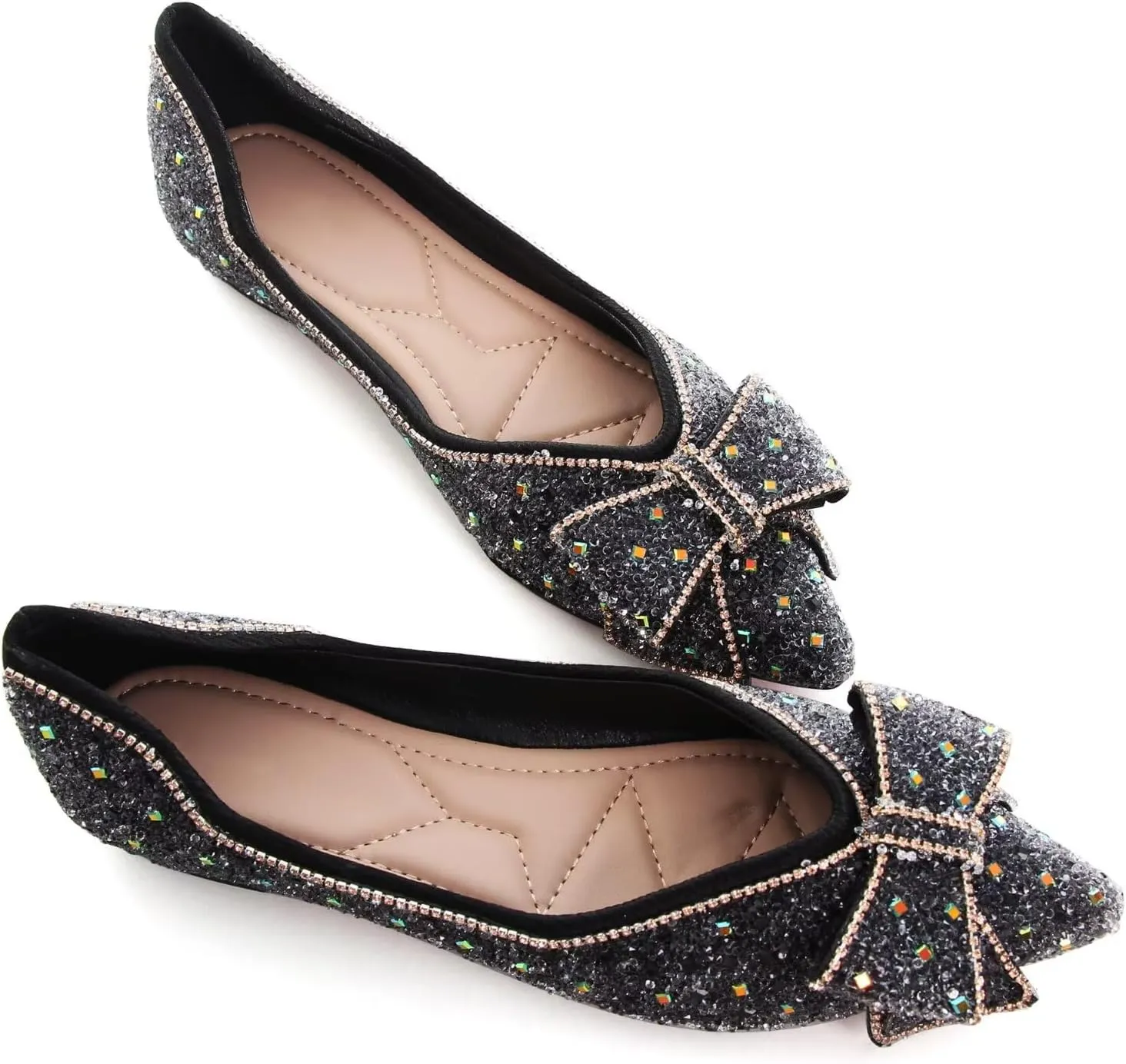 SAILING LU Women's Flats Shoes Sparkly Rhinestone Dressy Casual Slip ons Ballet Flats Floral Dress Shoes for Women Wedding Flats Comfortable
