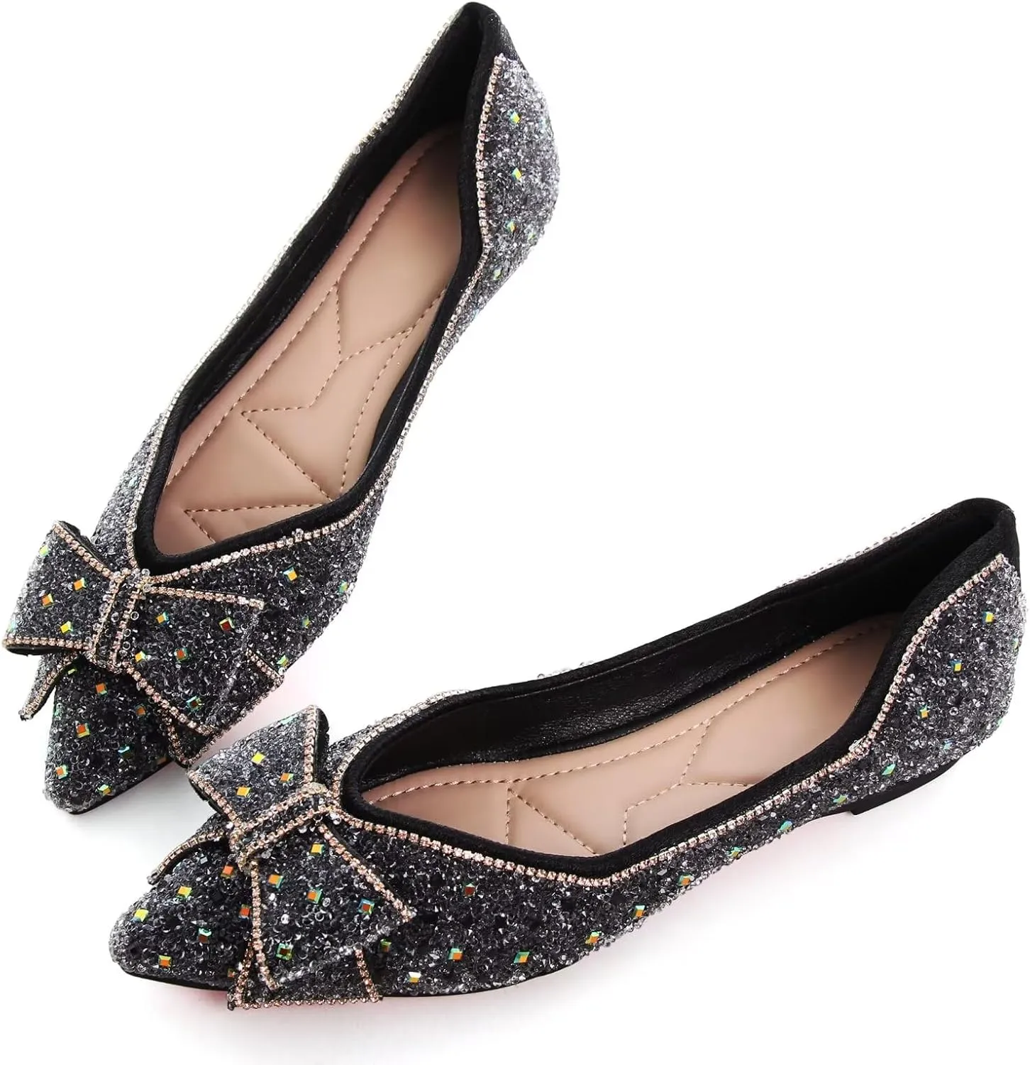 SAILING LU Women's Flats Shoes Sparkly Rhinestone Dressy Casual Slip ons Ballet Flats Floral Dress Shoes for Women Wedding Flats Comfortable