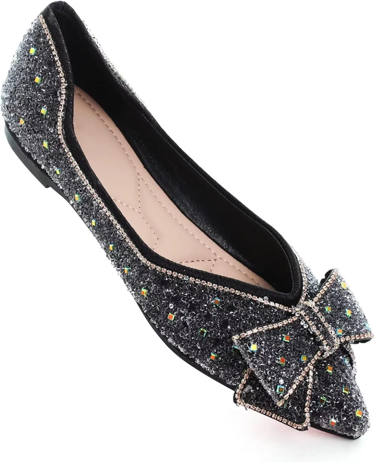 SAILING LU Women's Flats Shoes Sparkly Rhinestone Dressy Casual Slip ons Ballet Flats Floral Dress Shoes for Women Wedding Flats Comfortable