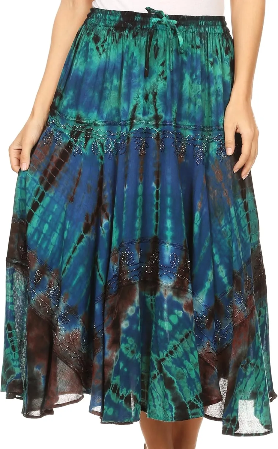 Sakkas Justina Womens Dance Midi Full Circle Tie-dye Skirt with Elastic Waist
