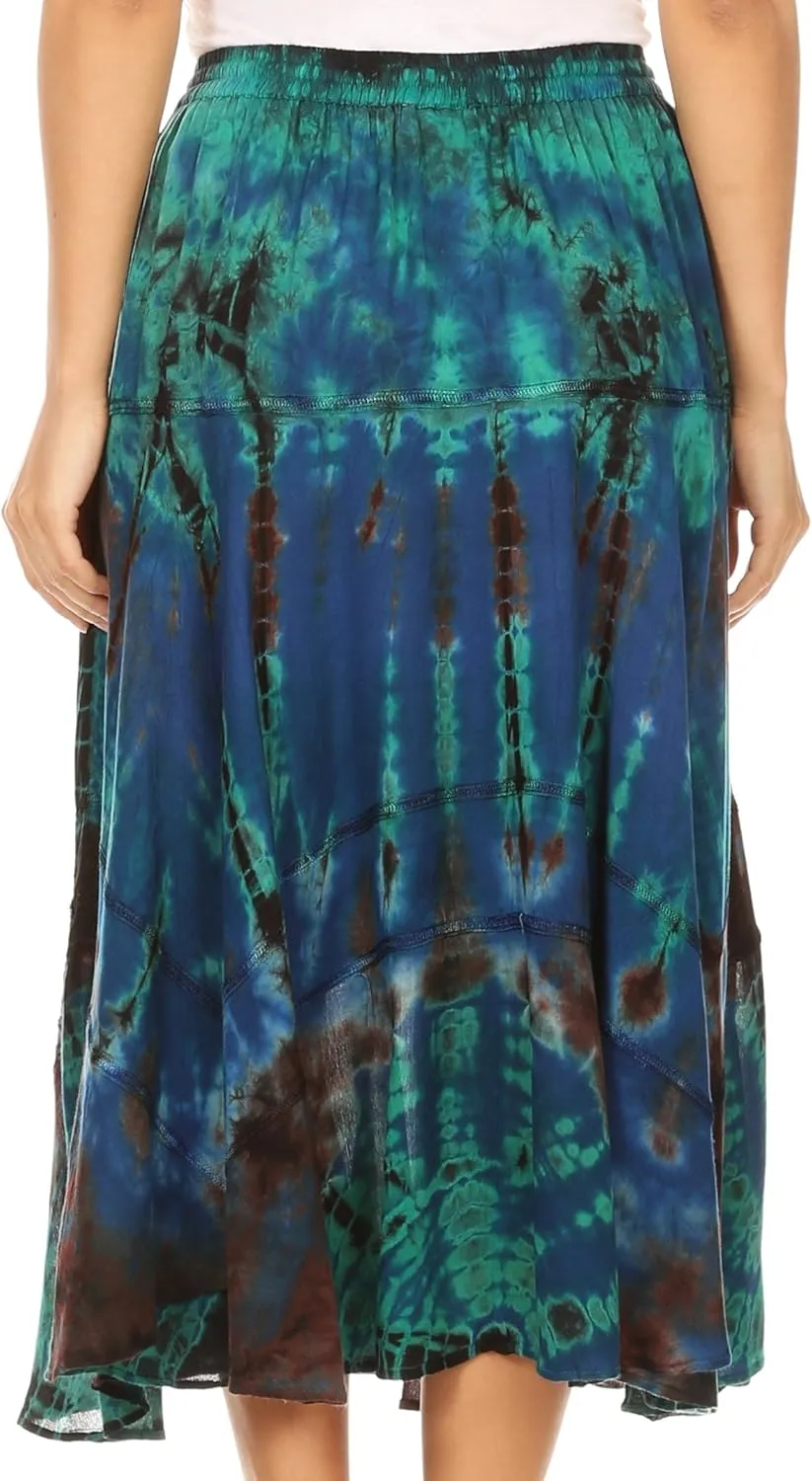 Sakkas Justina Womens Dance Midi Full Circle Tie-dye Skirt with Elastic Waist