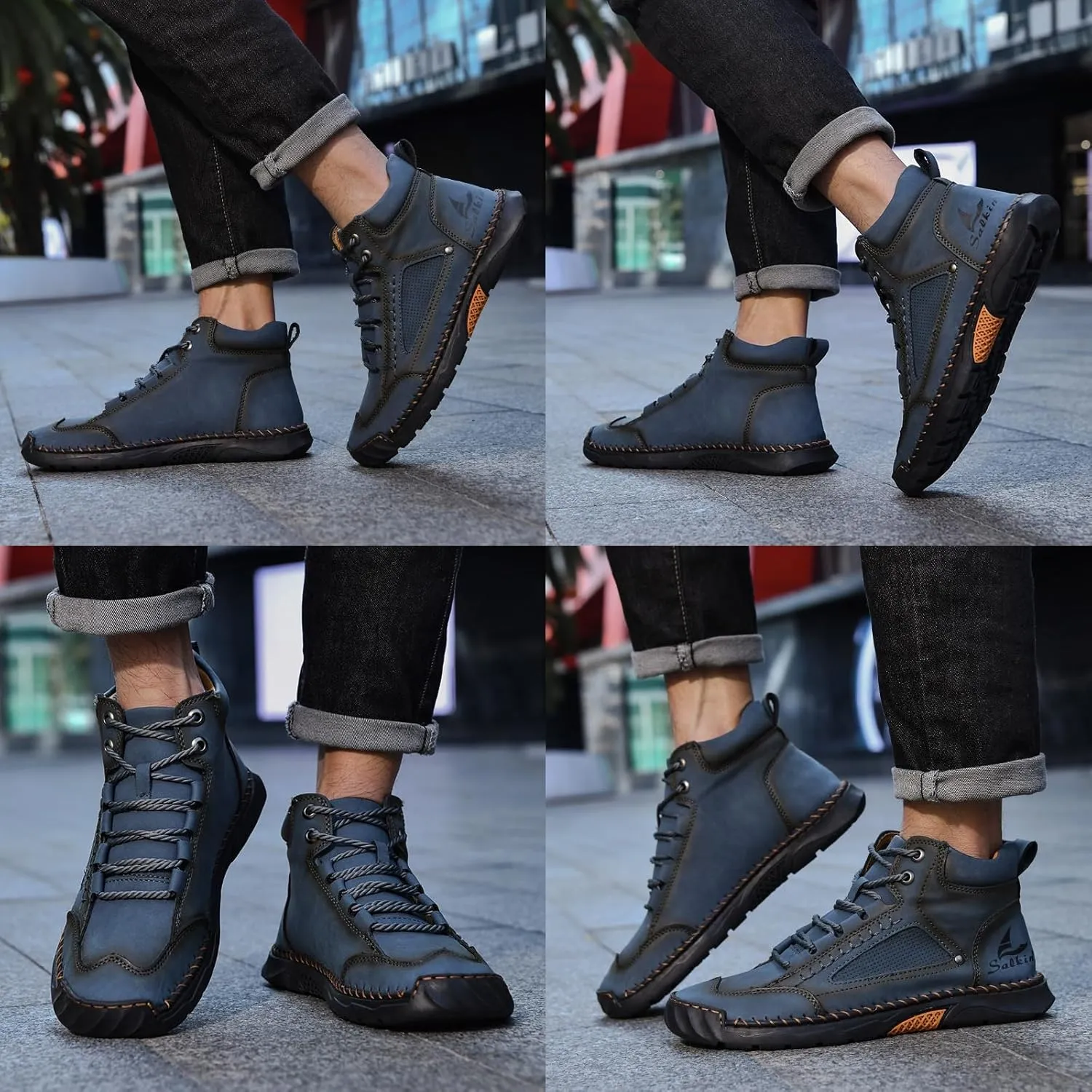 Sawbehind Men's Comfortable Handmade Leather Boots Waterproof, Sawbehind Mens Boots, Spacious Toe Box Outdoor Leather Shoes s