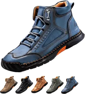 Sawbehind Men's Comfortable Handmade Leather Boots Waterproof, Sawbehind Mens Boots, Spacious Toe Box Outdoor Leather Shoes s