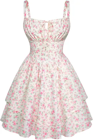 Scarlet Darkness Floral Corset Dress for Women Ruffle Mini Dress Summer Sundress