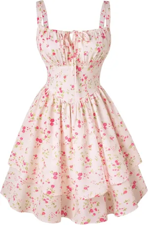 Scarlet Darkness Floral Corset Dress for Women Ruffle Mini Dress Summer Sundress