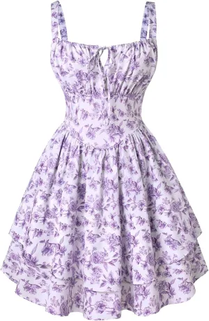 Scarlet Darkness Floral Corset Dress for Women Ruffle Mini Dress Summer Sundress