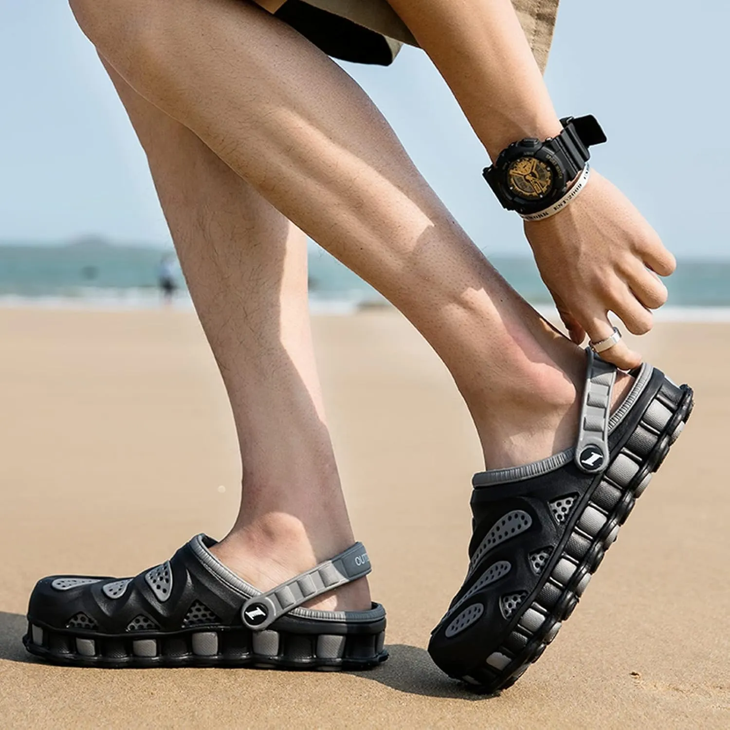 SECHRITE Men's Garden Clogs Shoes Summer Sandals Outdoor Non Slip Slippers Shower Slides for Pool Beach Yard