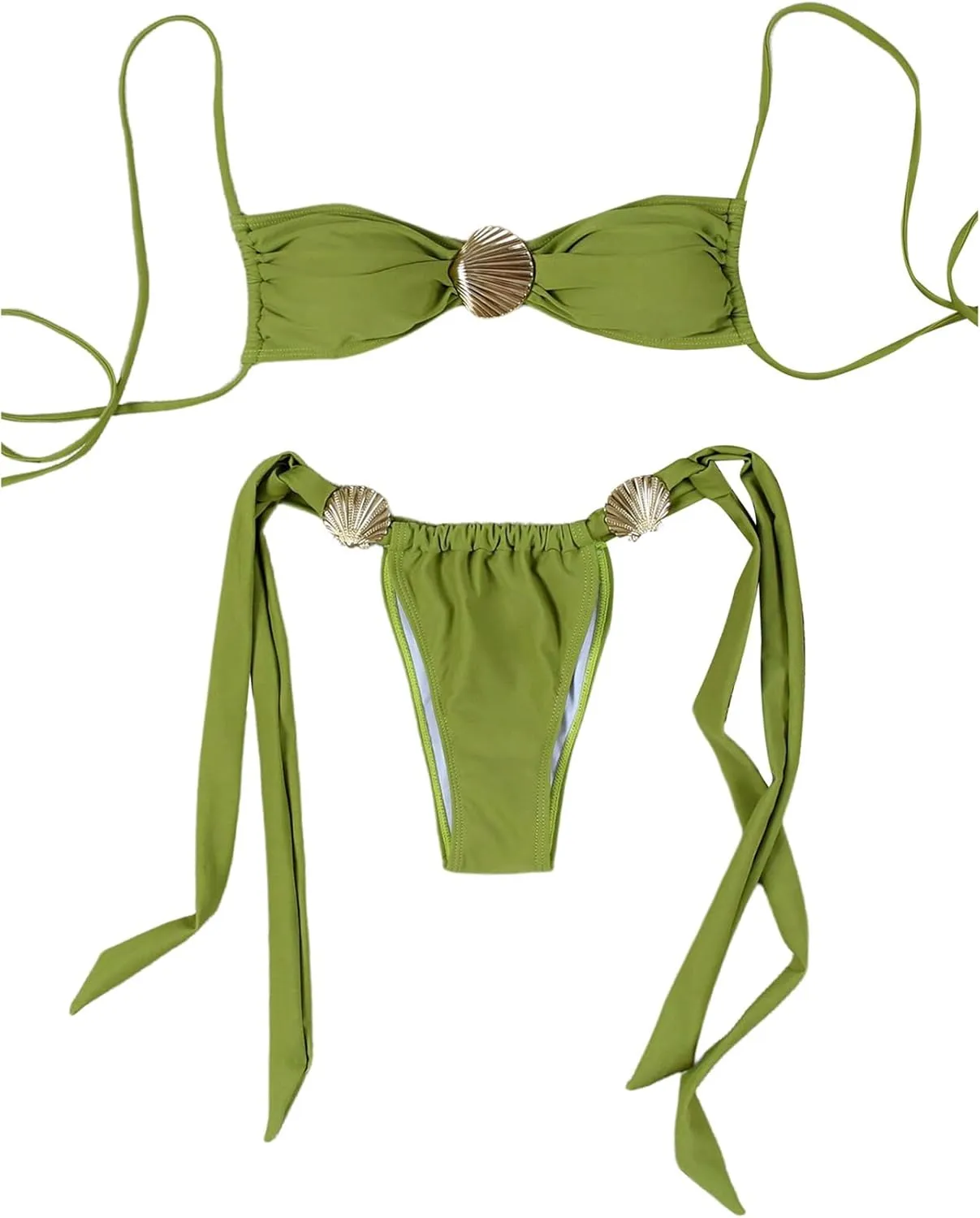 SHENHE Women's Cheeky Two Piece String Bikini Set Shell Ring Ruched Brazilian Thong Swimsuits