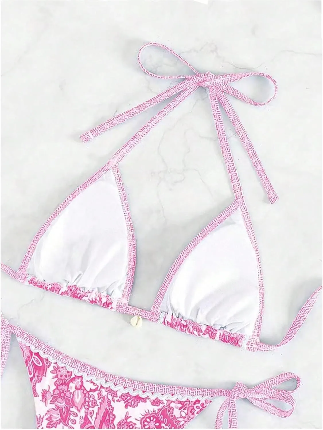 SHENHE Women's Floral Triangle Halter Bikini Top Tie Back String Boho Padded Bathing Suit