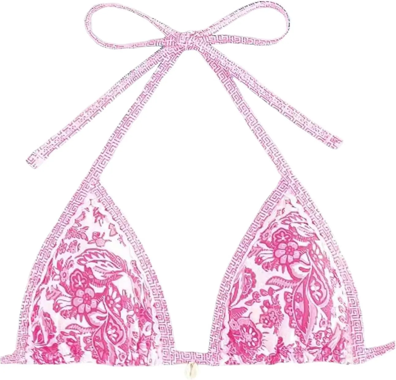SHENHE Women's Floral Triangle Halter Bikini Top Tie Back String Boho Padded Bathing Suit