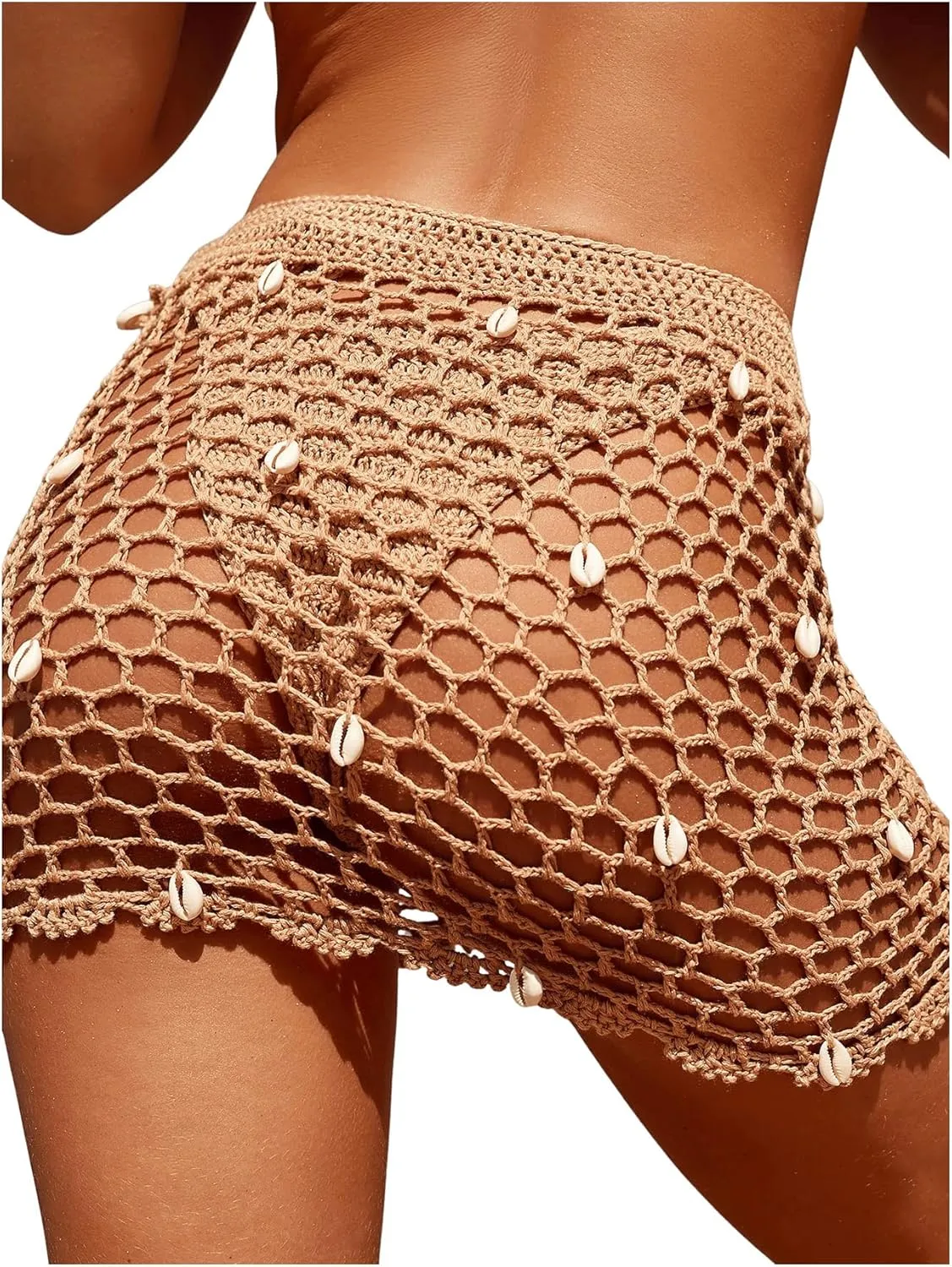 SHENHE Women's Sheer Crochet Hollow Out Shell Swimwear Swimsuit Cover Up Beach Skirt