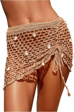 SHENHE Women's Sheer Crochet Hollow Out Shell Swimwear Swimsuit Cover Up Beach Skirt