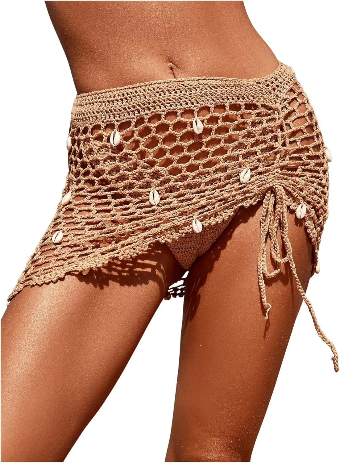 SHENHE Women's Sheer Crochet Hollow Out Shell Swimwear Swimsuit Cover Up Beach Skirt