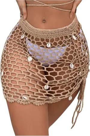 SHENHE Women's Sheer Crochet Hollow Out Shell Swimwear Swimsuit Cover Up Beach Skirt