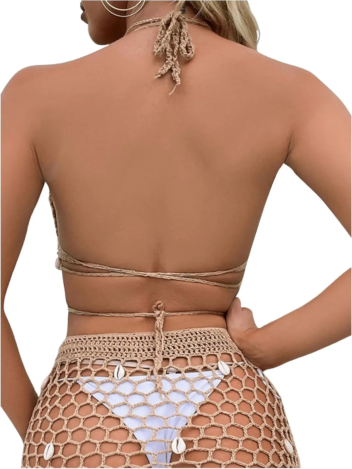 SHENHE Women's Sheer Crochet Hollow Out Shell Swimwear Swimsuit Cover Up Beach Skirt