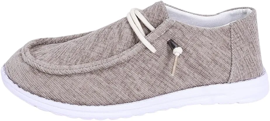 Shesnugin|Women's Black Fabric Slip On Casual Loafers Comfortable Lightweight Breathable Canvas Lace-Up Walking Flat Boat Shoes Ultralight Sole Wide Deck Shoes for Work and Traveling