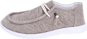 Shesnugin|Women's Black Fabric Slip On Casual Loafers Comfortable Lightweight Breathable Canvas Lace-Up Walking Flat Boat Shoes Ultralight Sole Wide Deck Shoes for Work and Traveling