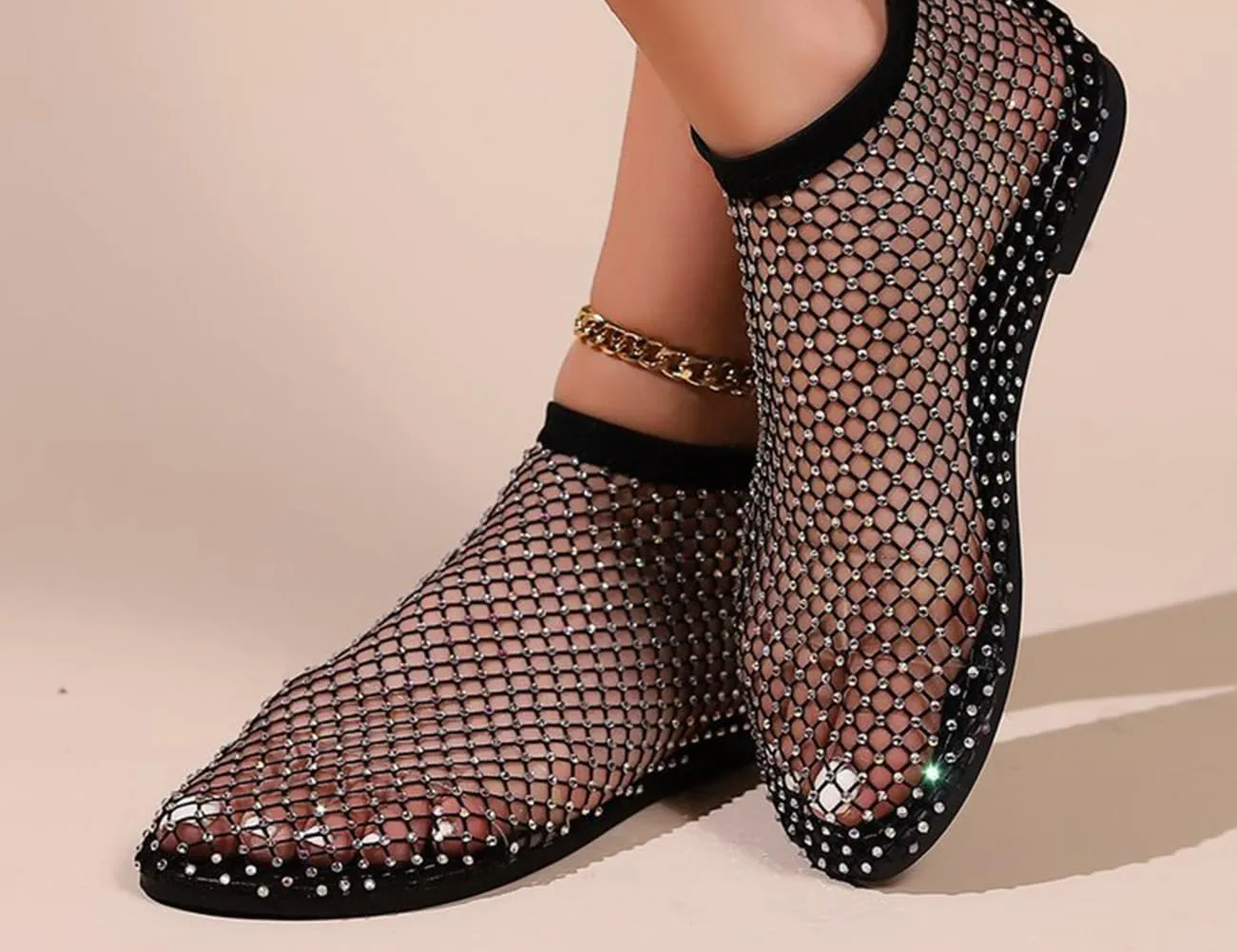 Shiny Gem Mesh Flats for Women, Sandals Dressy Summer Slip On Shoes, Sexy Cutout Sparkly Casual Wedding Dress Flats