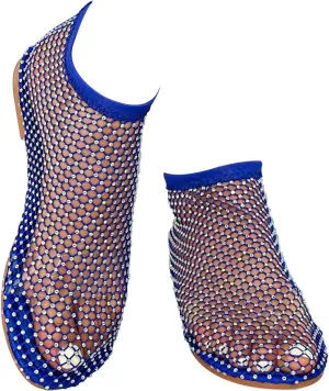Shiny Gem Mesh Flats Women,Glittery Stretchy Net Shoes Women Ultra Comfortable Shiny Gem Mesh Flats Sparkle Shoe,Sexy Flat Cutout Sparkly Casual Wedding Dress Flats Slip On Sandals