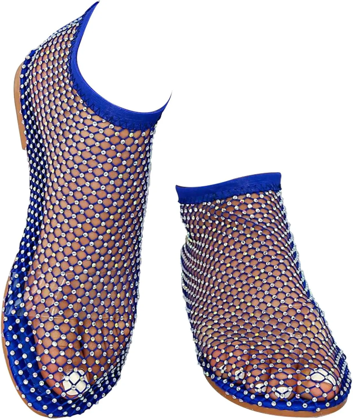 Shiny Gem Mesh Flats Women,Glittery Stretchy Net Shoes Women Ultra Comfortable Shiny Gem Mesh Flats Sparkle Shoe,Sexy Flat Cutout Sparkly Casual Wedding Dress Flats Slip On Sandals