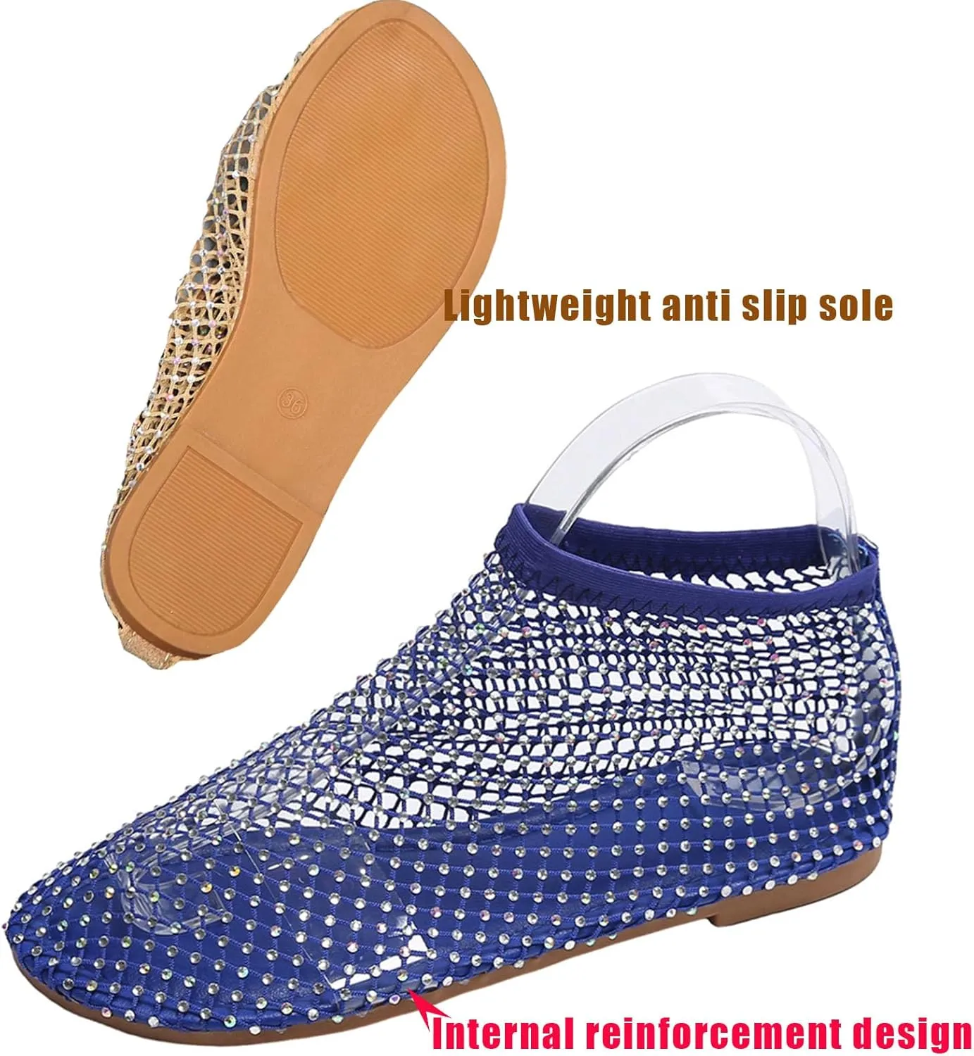 Shiny Gem Mesh Flats Women,Glittery Stretchy Net Shoes Women Ultra Comfortable Shiny Gem Mesh Flats Sparkle Shoe,Sexy Flat Cutout Sparkly Casual Wedding Dress Flats Slip On Sandals
