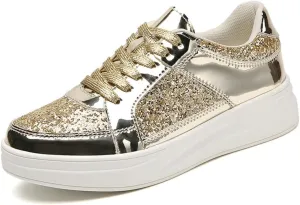 Shiny PU Metallic Y2K Cute Platform Sneakers   Daily Casual Streetwear Party Looks   Eye Catching Silver Gold Skate Shoes with Retro Vibes for Women Teens Girls