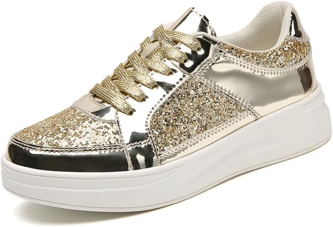 Shiny PU Metallic Y2K Cute Platform Sneakers   Daily Casual Streetwear Party Looks   Eye Catching Silver Gold Skate Shoes with Retro Vibes for Women Teens Girls