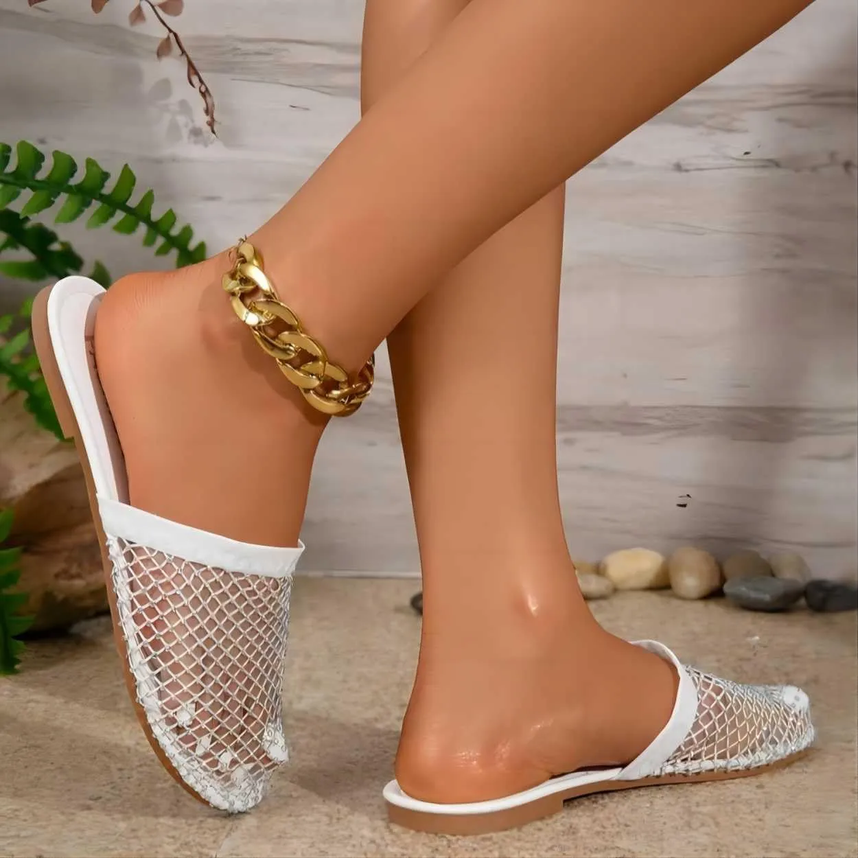 Shiny Rhinestone Mesh Flats, Bling Sandals for Women, Glittery Stretchy Net slipper Women Ultra Comfortable Shiny Gem Mesh Flats Sparkle slipper Toe Casual Slingback Flat slipper