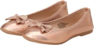 Shoes - Classic Leatherette Ballet Flats with Glitter Bow (Toddler/Girl)