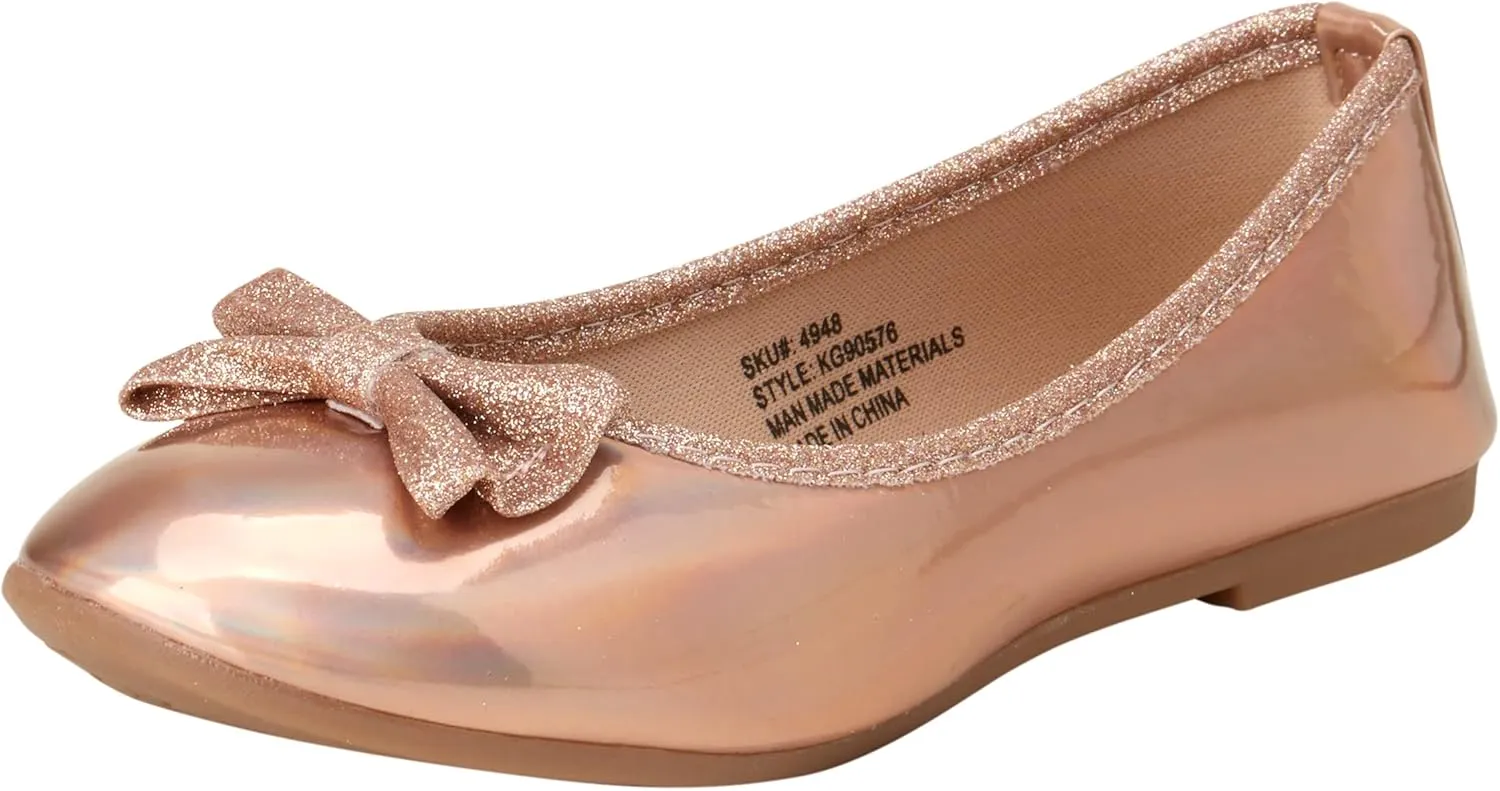 Shoes - Classic Leatherette Ballet Flats with Glitter Bow (Toddler/Girl)