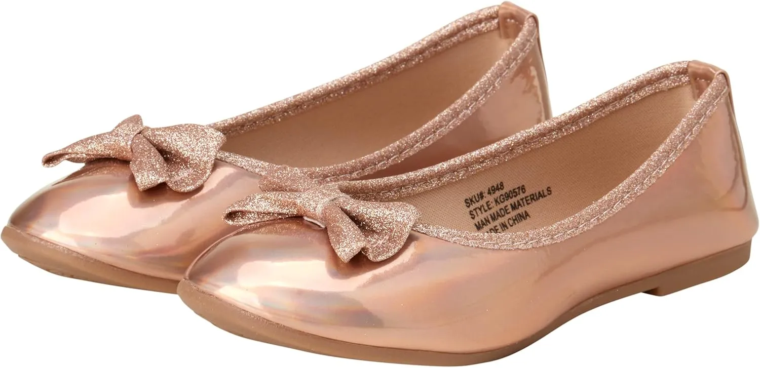Shoes - Classic Leatherette Ballet Flats with Glitter Bow (Toddler/Girl)