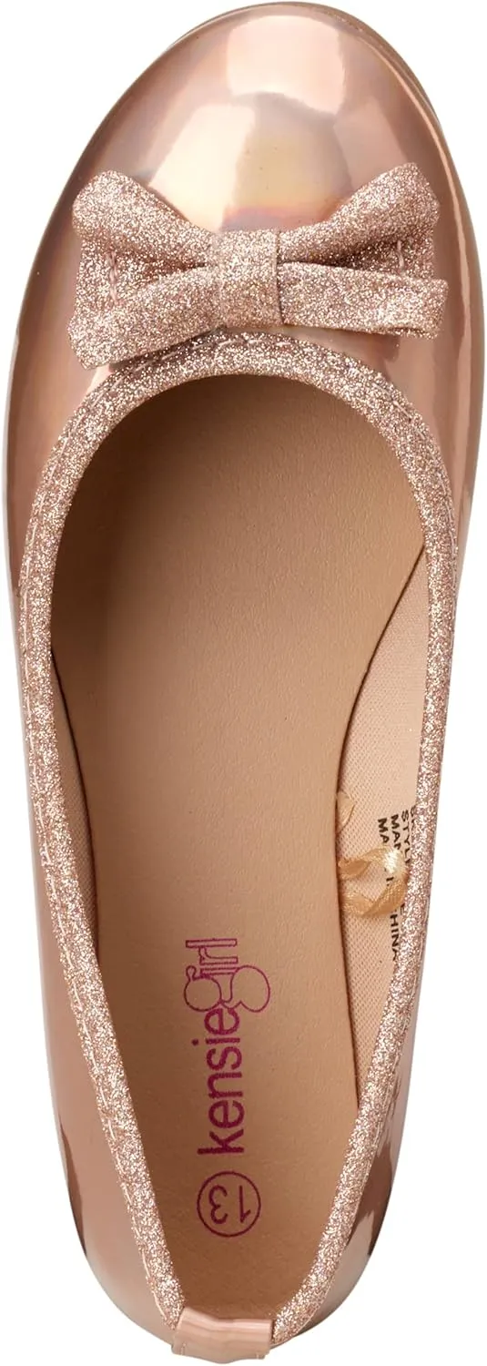 Shoes - Classic Leatherette Ballet Flats with Glitter Bow (Toddler/Girl)