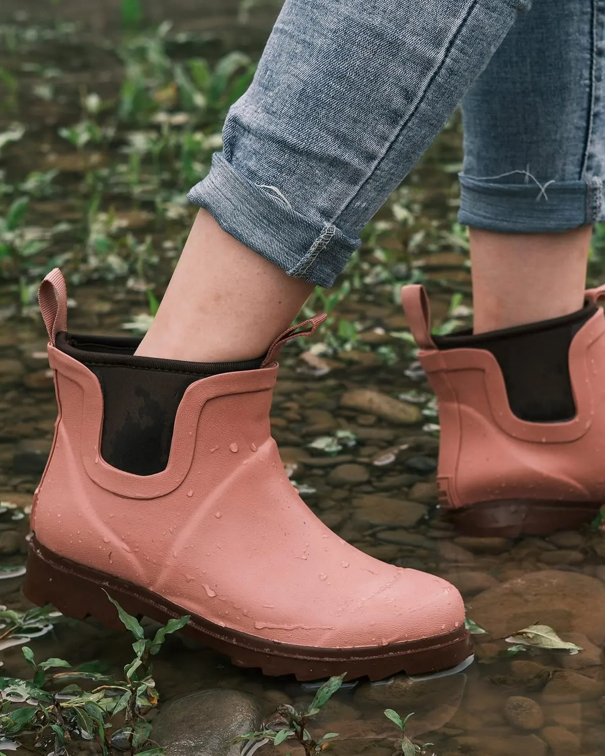 Short Rain Boots for Women, Waterproof Garden Shoes Chelsea Rainboots for Women, 4mm Neoprene Rain Boots, Work, Anti-slip Garden Shoes (Size 5-10)