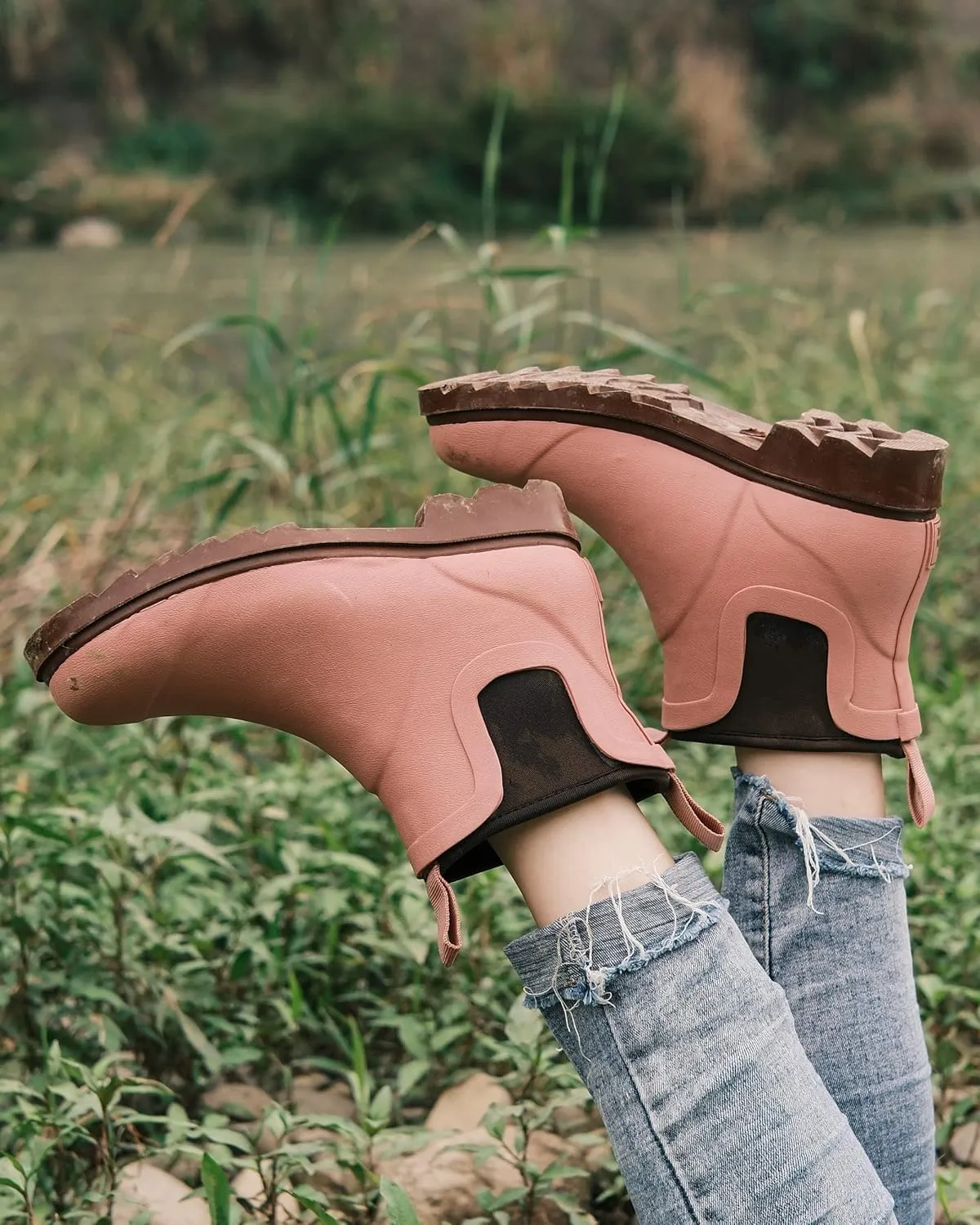 Short Rain Boots for Women, Waterproof Garden Shoes Chelsea Rainboots for Women, 4mm Neoprene Rain Boots, Work, Anti-slip Garden Shoes (Size 5-10)