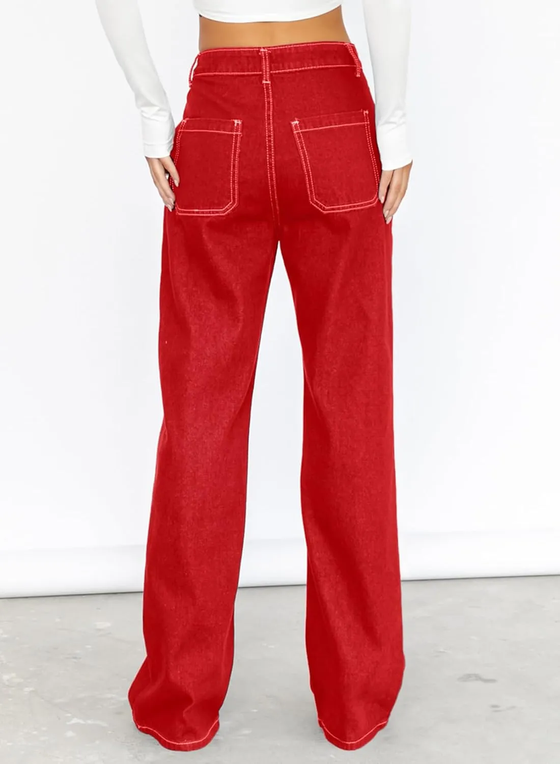 Sidefeel Women's Cargo Jeans Casual Loose Mid Rise Wide Leg Denim Pants