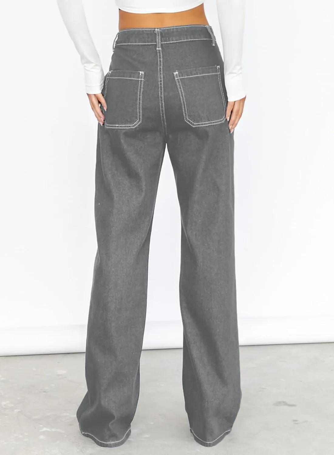 Sidefeel Women's Cargo Jeans Casual Loose Mid Rise Wide Leg Denim Pants